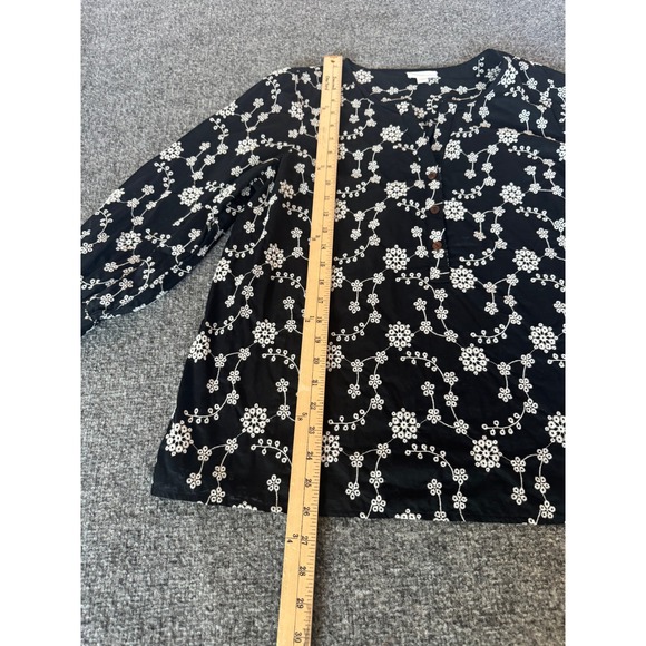 J. Jill Womens Black White Floral Embroidered Cotton Popover Blouse Top SZ M - Picture 7 of 11
